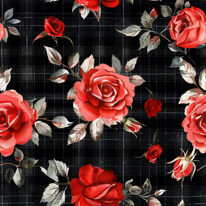 Scarlet Tartan Blooms Pattern 8 Minky Fabric