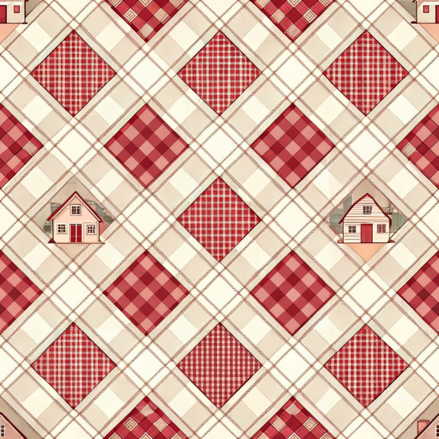 Red Farmhouse Pattern 1 Quilting Cotton Fabric