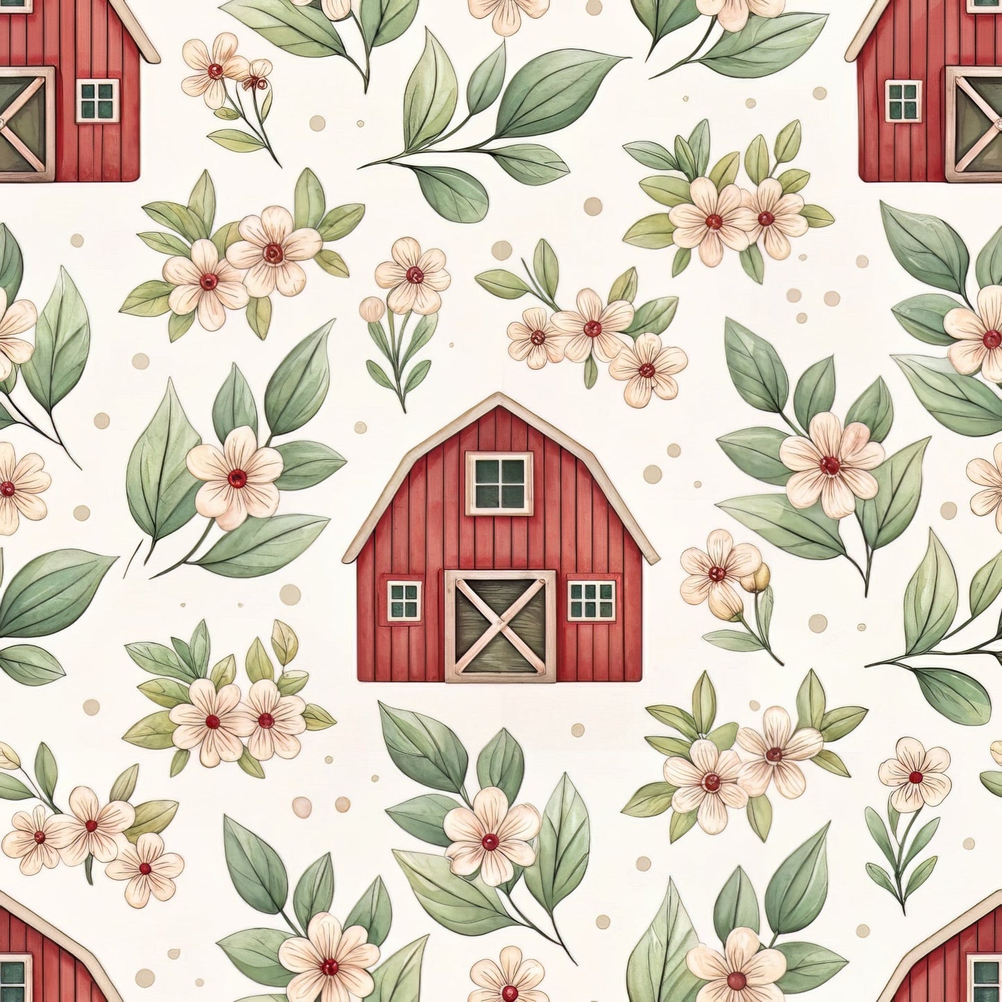 Red Farmhouse Pattern 14 Quilting Cotton Fabric