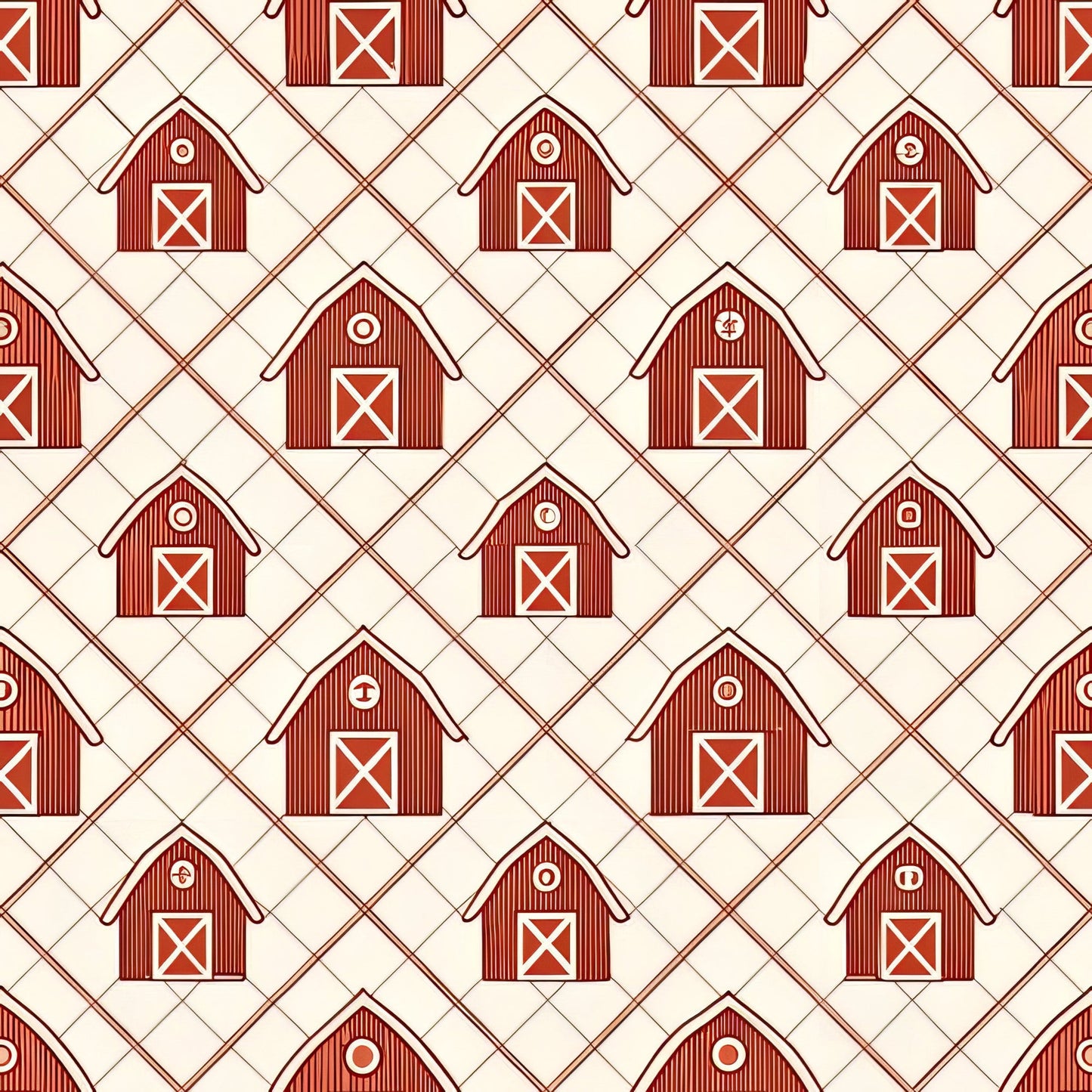 Red Farmhouse Pattern 6 Quilting Cotton Fabric