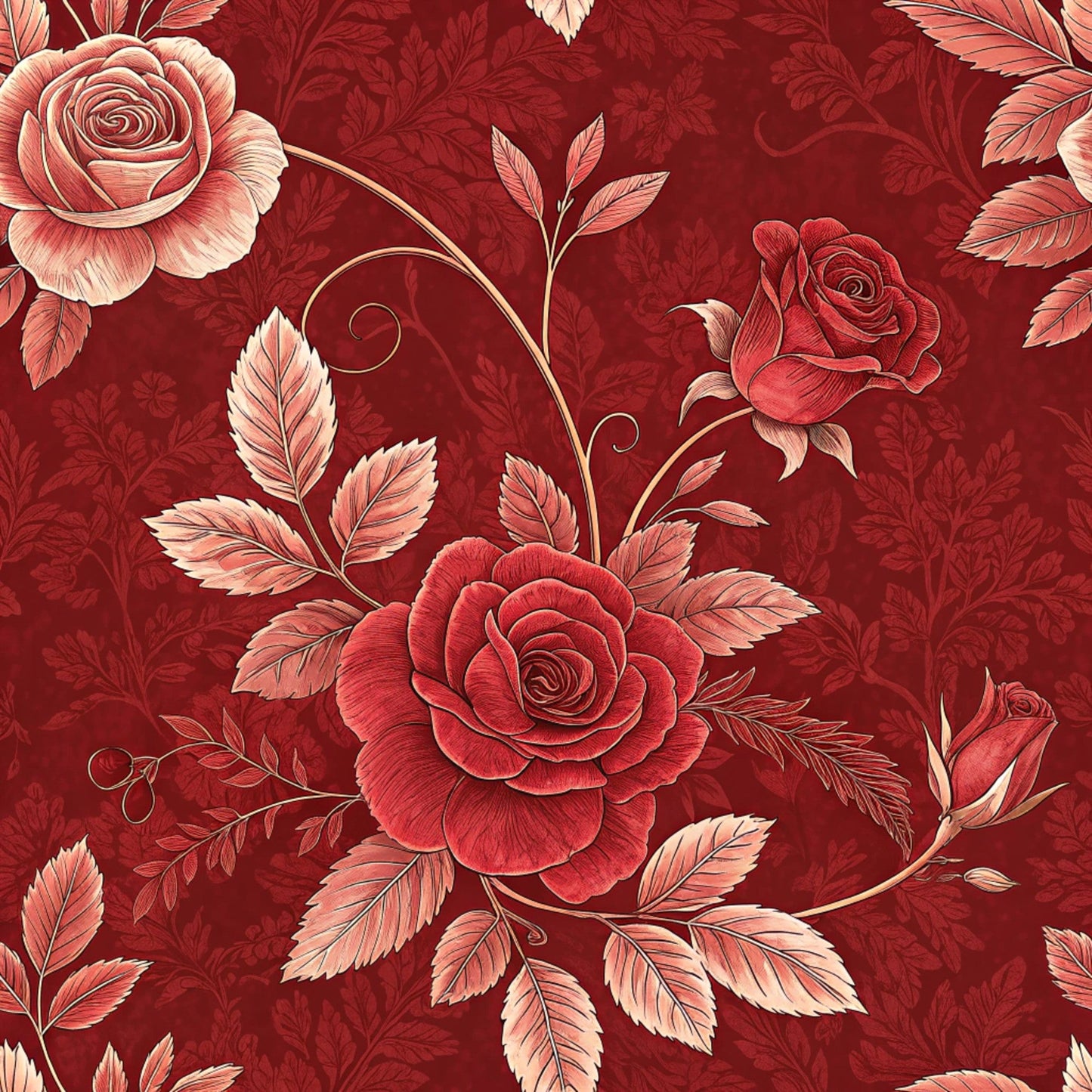 Red Roses and Bees Pattern 15 Quilting Cotton Fabric