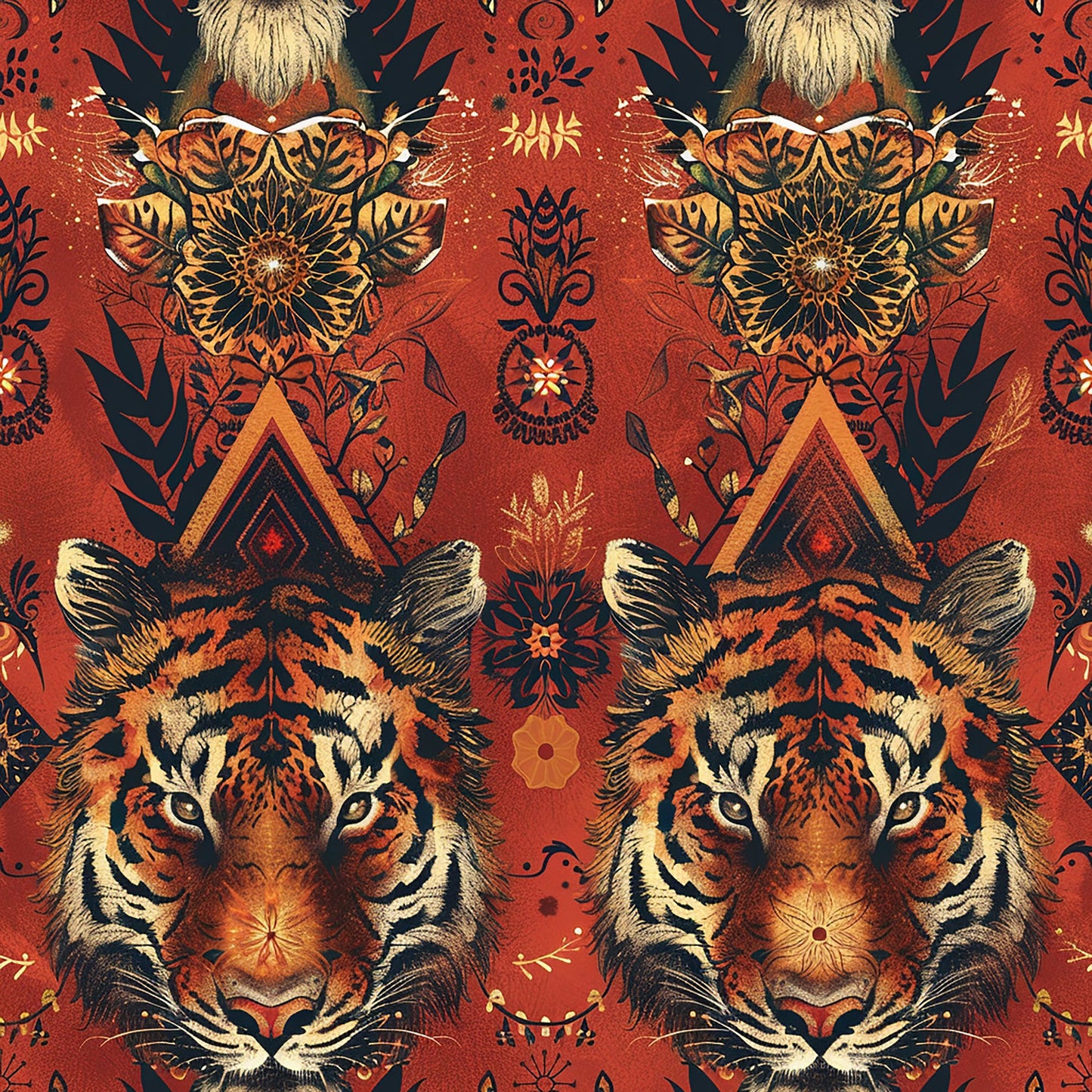 Red Tiger Pattern 3 Quilting Cotton Fabric