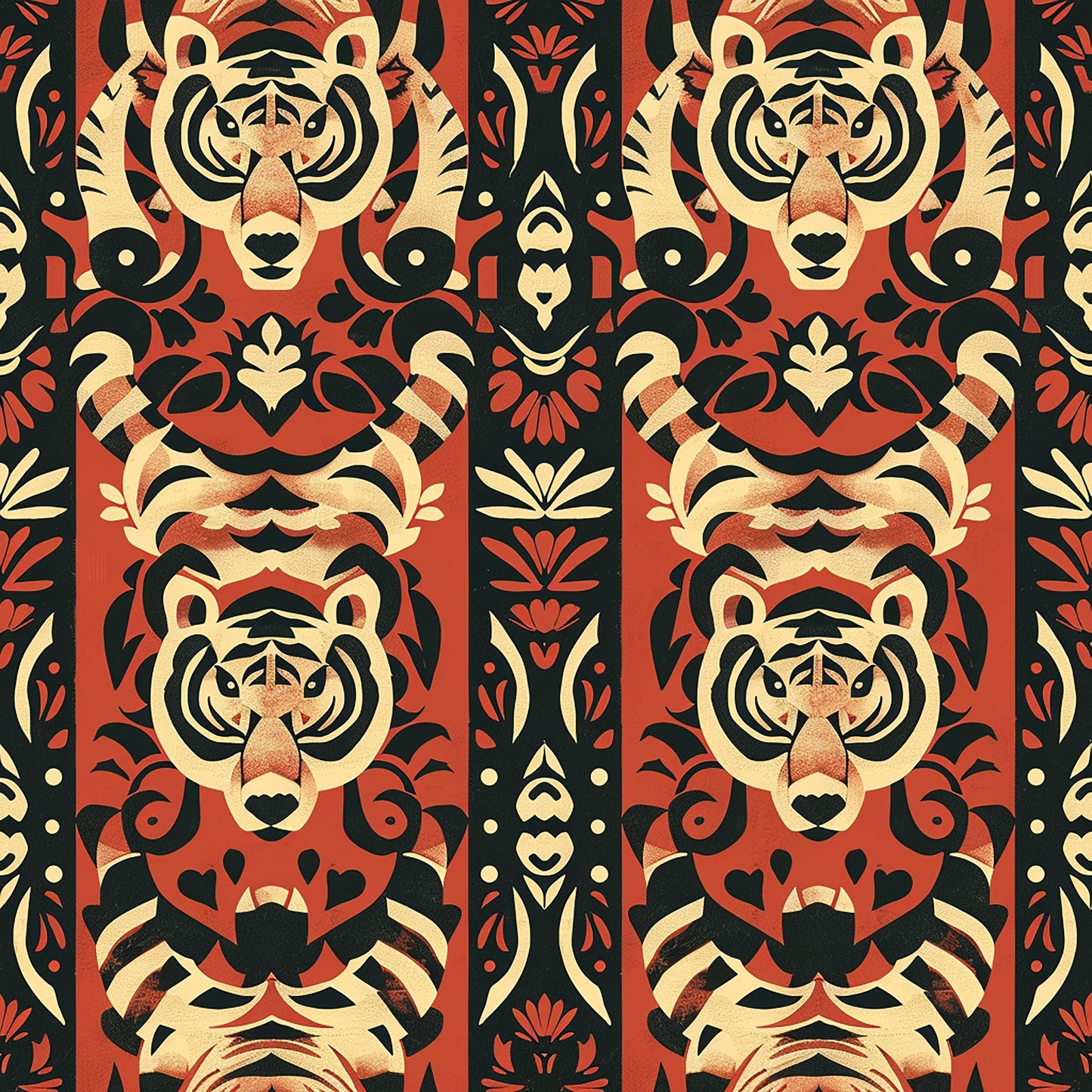 Red Tiger Pattern 4 Quilting Cotton Fabric