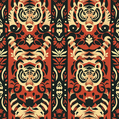 Red Tiger Pattern 4 Quilting Cotton Fabric
