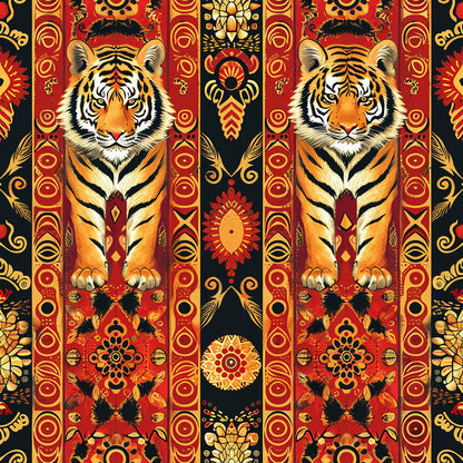 Red Tiger Pattern 8 Quilting Cotton Fabric
