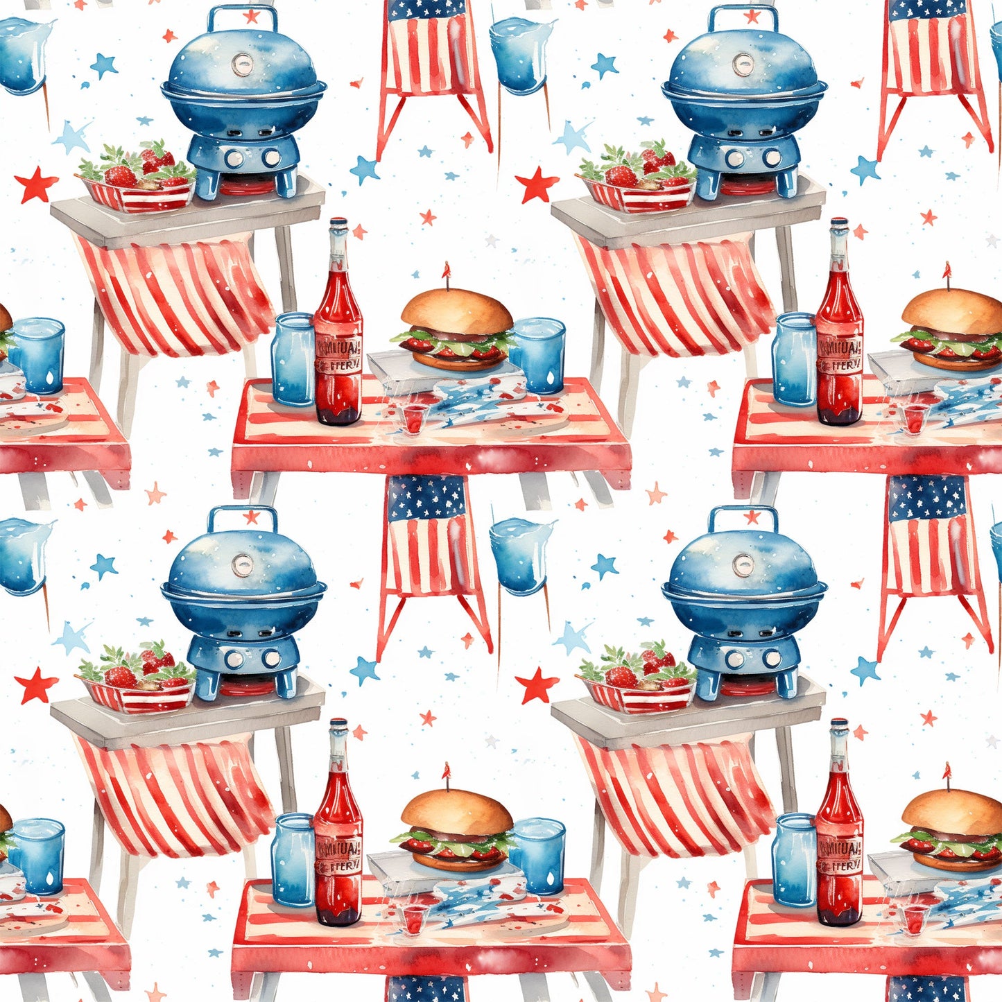 Red White and BBQ Pattern 10 Quilting Cotton Fabric