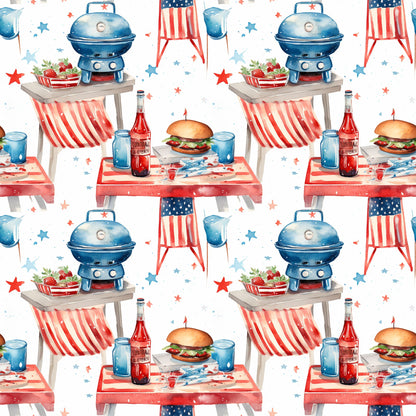 Red White and BBQ Pattern 10 Quilting Cotton Fabric