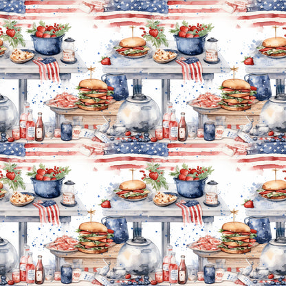 Red White and BBQ Pattern 11 Quilting Cotton Fabric
