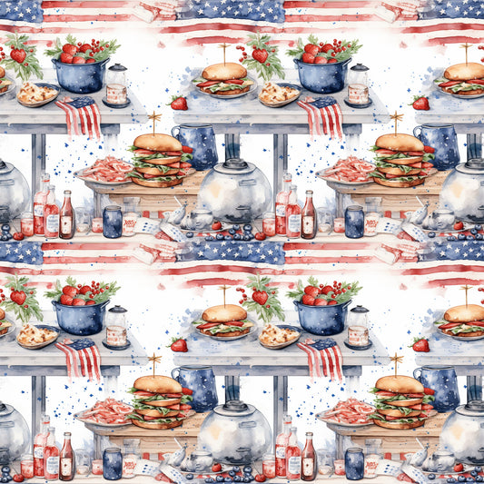 Red White and BBQ Pattern 11 Quilting Cotton Fabric