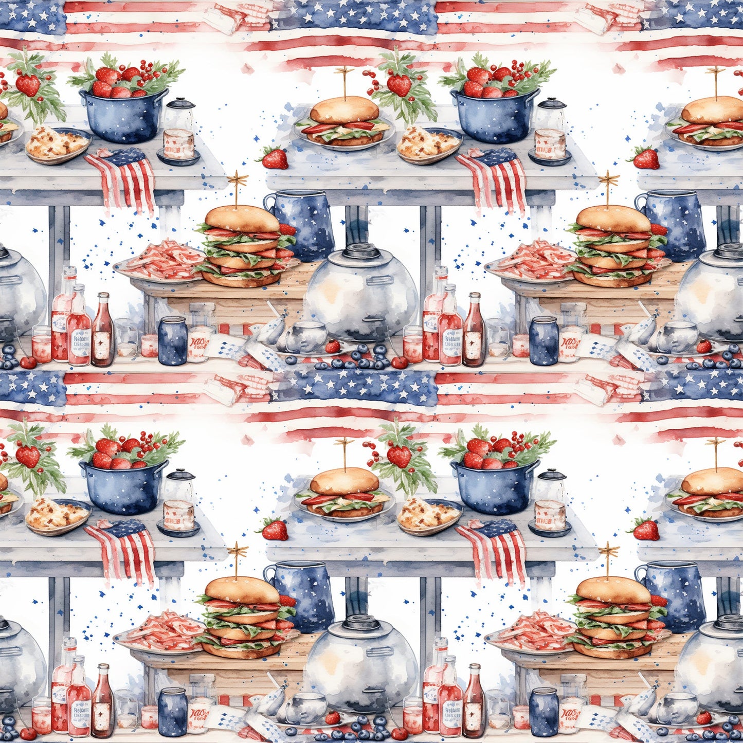 Red White and BBQ Pattern 11 Quilting Cotton Fabric