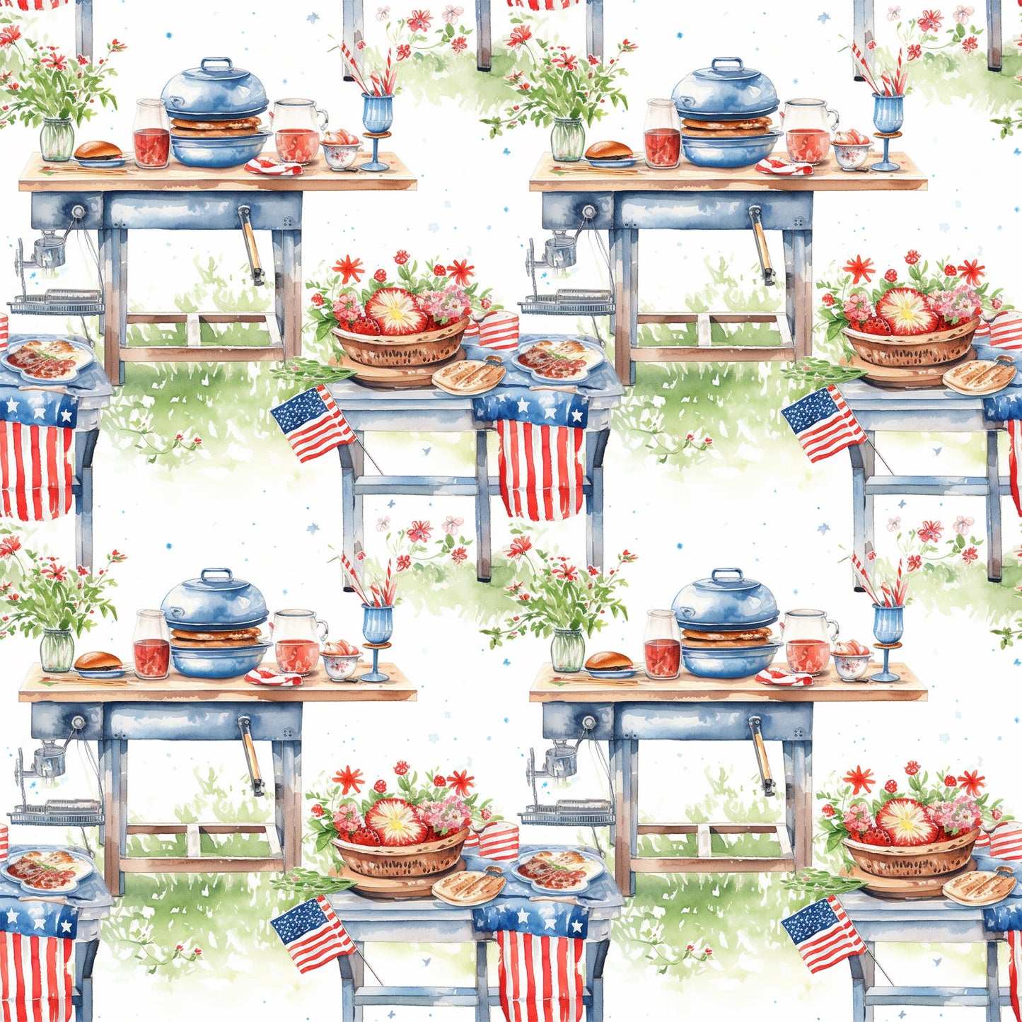 Red White and BBQ Pattern 12 Quilting Cotton Fabric