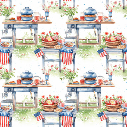 Red White and BBQ Pattern 12 Quilting Cotton Fabric