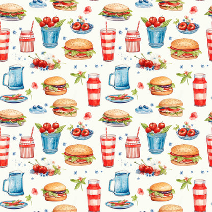 Red White and BBQ Pattern 1 Quilting Cotton Fabric