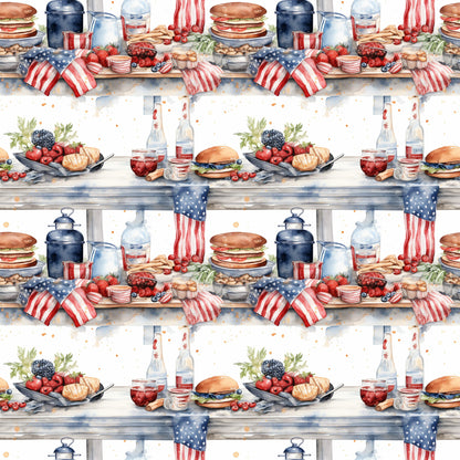 Red White and BBQ Pattern 2 Quilting Cotton Fabric