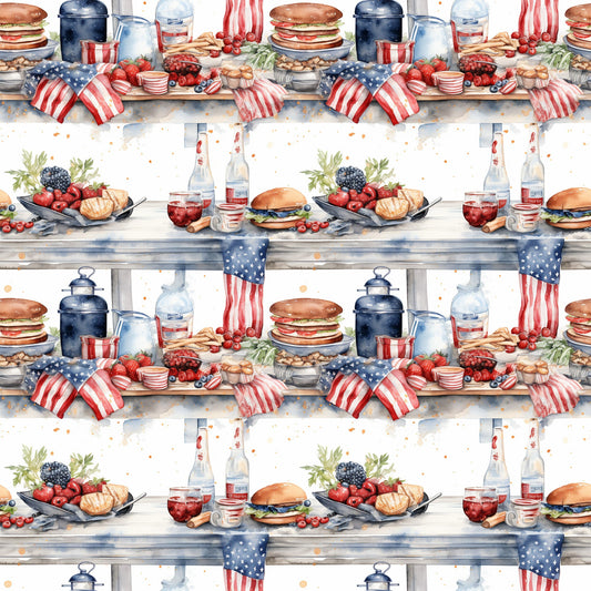 Red White and BBQ Pattern 2 Quilting Cotton Fabric