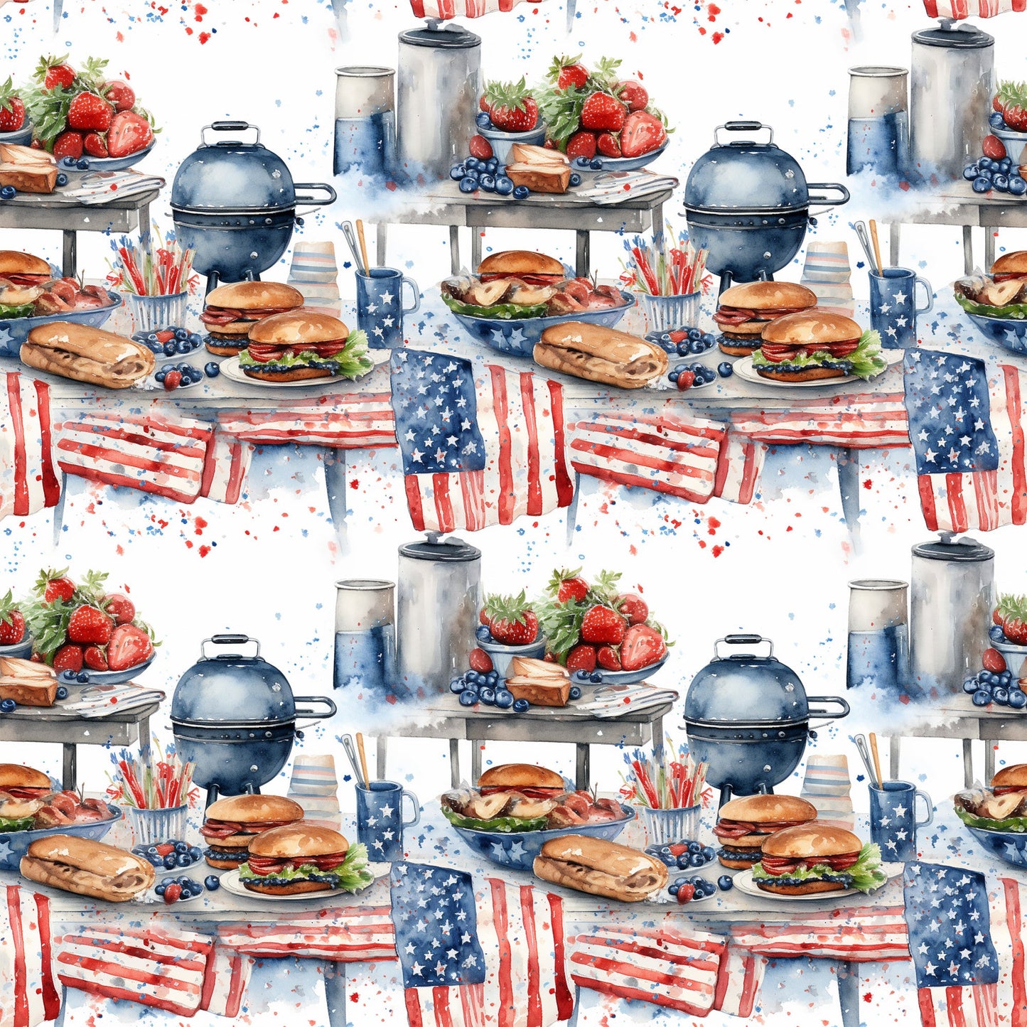 Red White and BBQ Pattern 3 Quilting Cotton Fabric