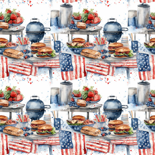 Red White and BBQ Pattern 3 Quilting Cotton Fabric