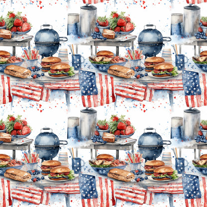 Red White and BBQ Pattern 3 Quilting Cotton Fabric
