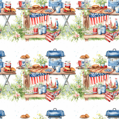 Red White and BBQ Pattern 4 Quilting Cotton Fabric