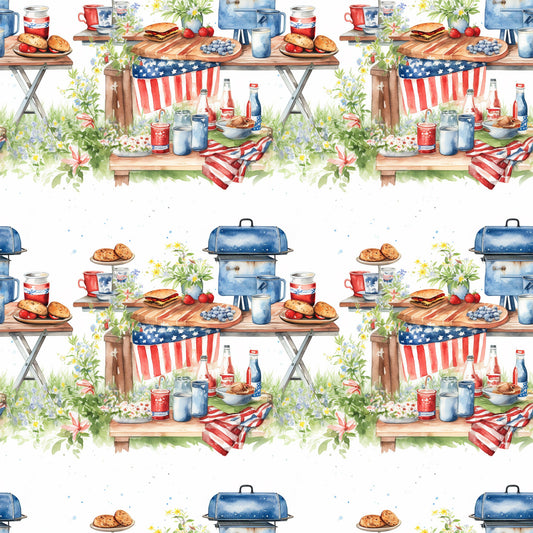 Red White and BBQ Pattern 4 Quilting Cotton Fabric