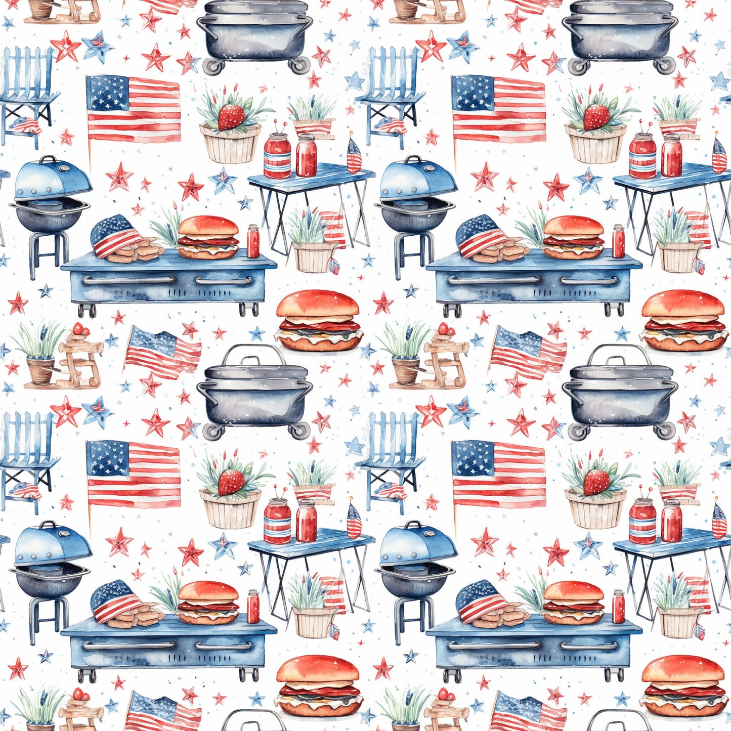 Red White and BBQ Pattern 7 Quilting Cotton Fabric