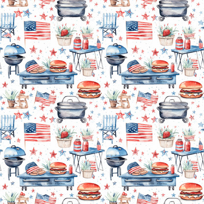 Red White and BBQ Pattern 7 Quilting Cotton Fabric