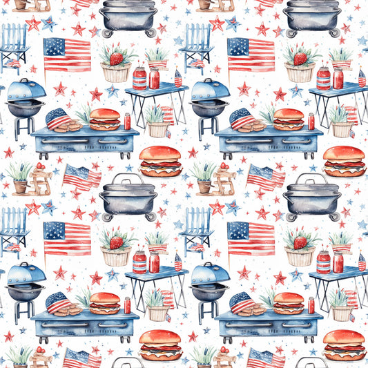 Red White and BBQ Pattern 7 Quilting Cotton Fabric
