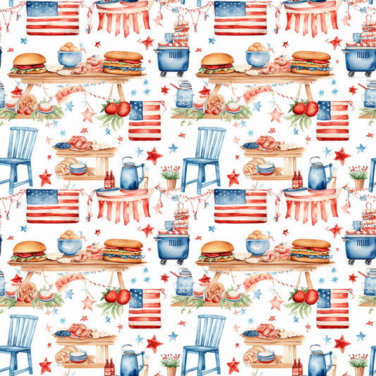 Red White and BBQ Pattern 8 Quilting Cotton Fabric