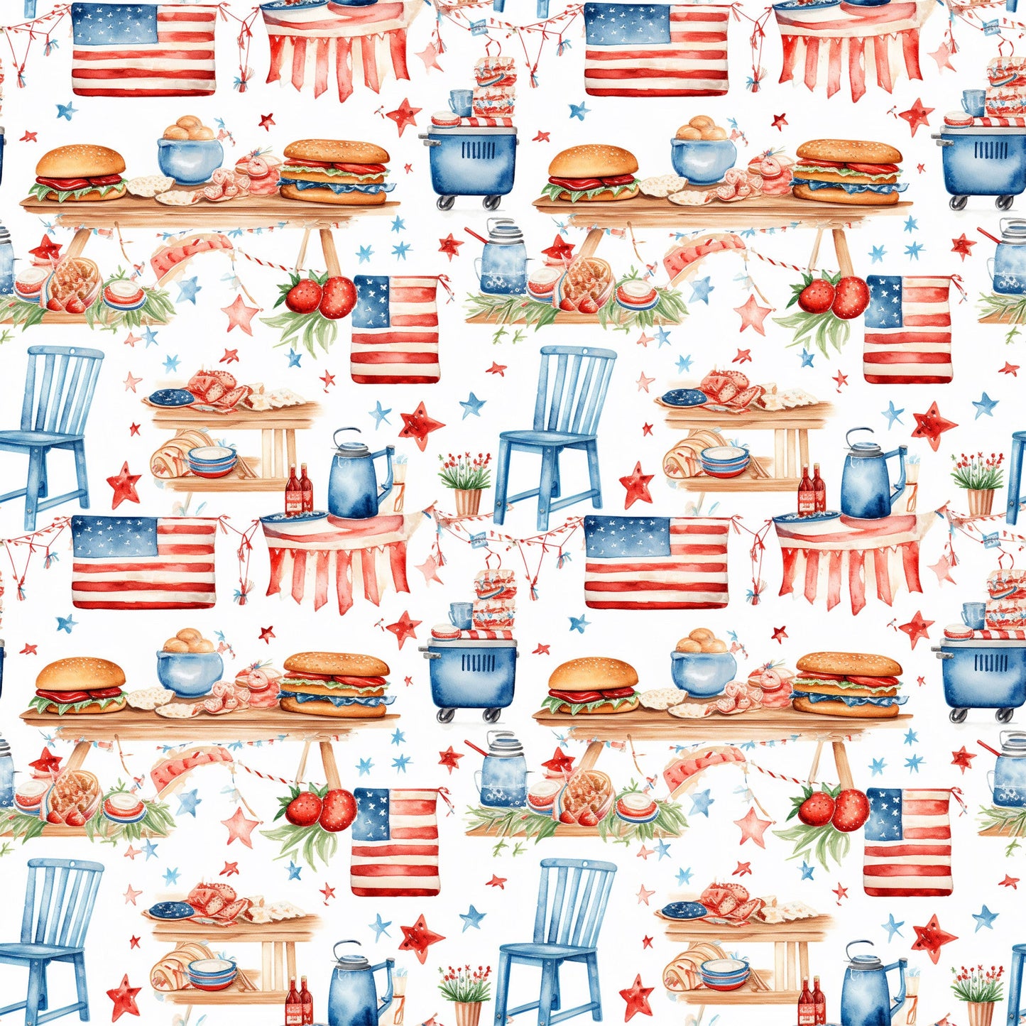 Red White and BBQ Pattern 8 Quilting Cotton Fabric