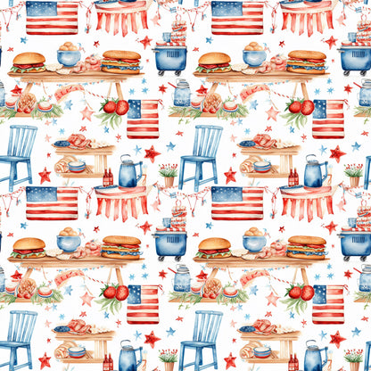 Red White and BBQ Pattern 8 Quilting Cotton Fabric