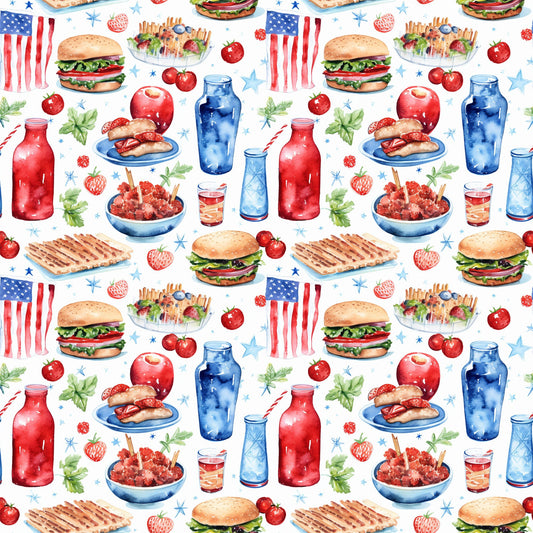 Red White and BBQ Pattern 9 Quilting Cotton Fabric