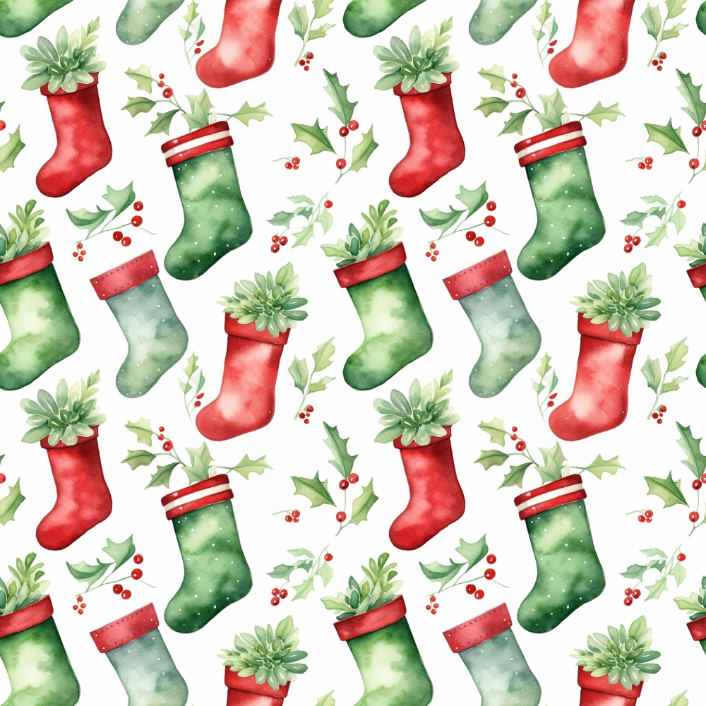 Red and Green Watercolor Christmas Pattern 10 Quilting Cotton Fabric