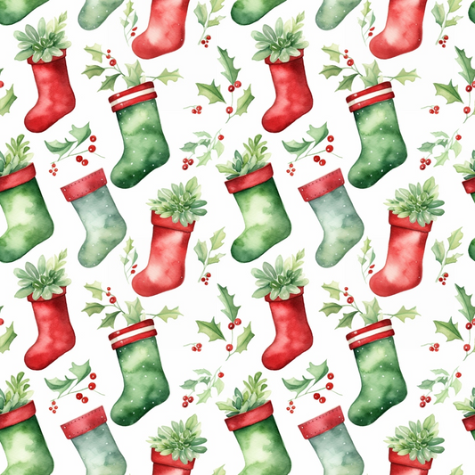 Red and Green Watercolor Christmas Pattern 10 Quilting Cotton Fabric