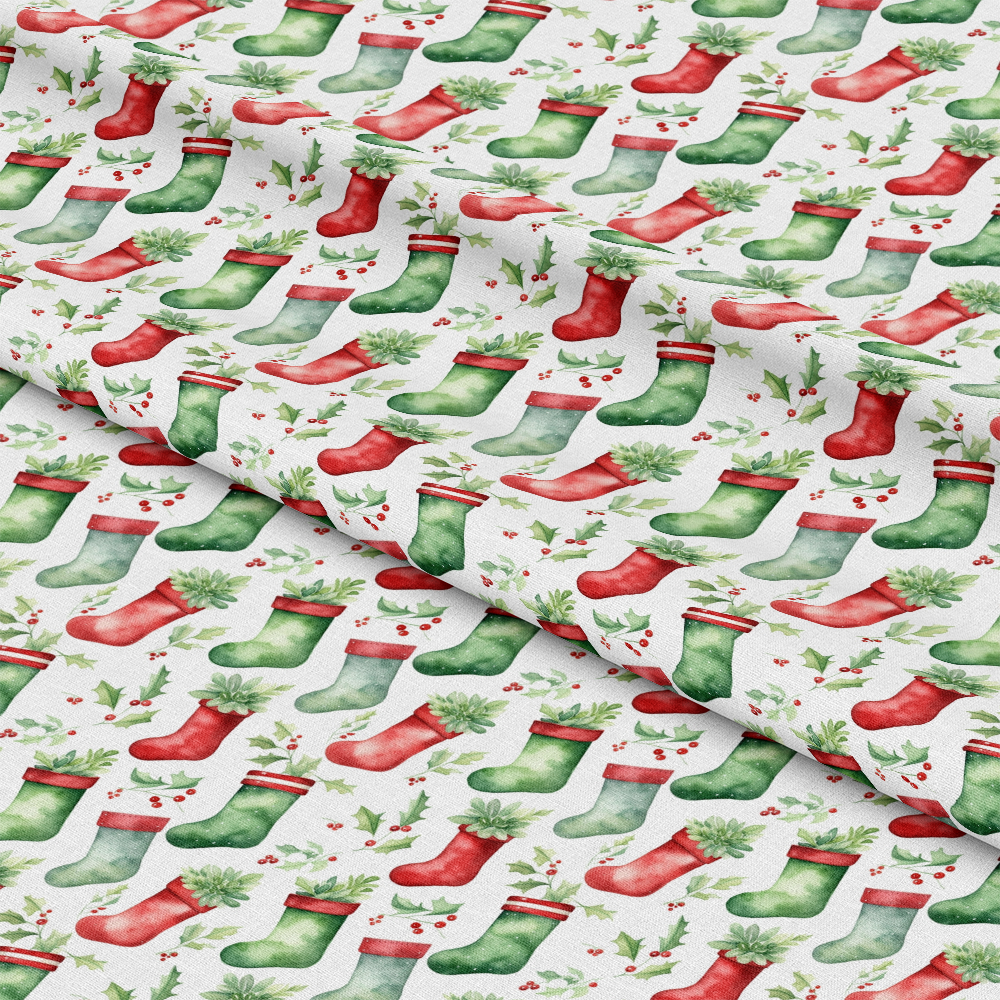 Red and Green Watercolor Christmas Pattern 10 Quilting Cotton Fabric