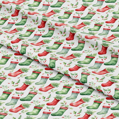 Red and Green Watercolor Christmas Pattern 10 Quilting Cotton Fabric
