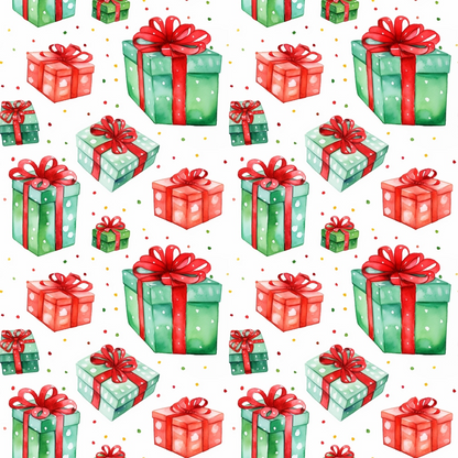 Red and Green Watercolor Christmas Pattern 11 Quilting Cotton Fabric