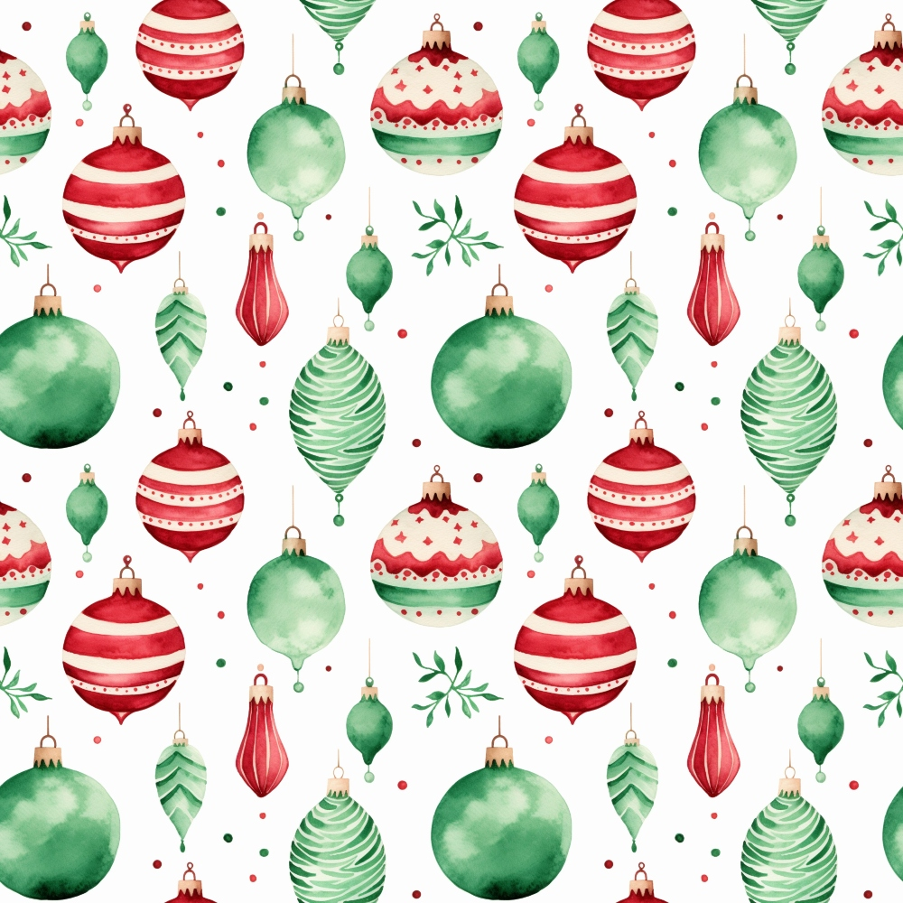 Red and Green Watercolor Christmas Pattern 4 Quilting Cotton Fabric