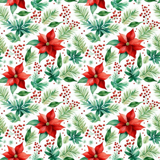 Red and Green Watercolor Christmas Pattern 5 Quilting Cotton Fabric