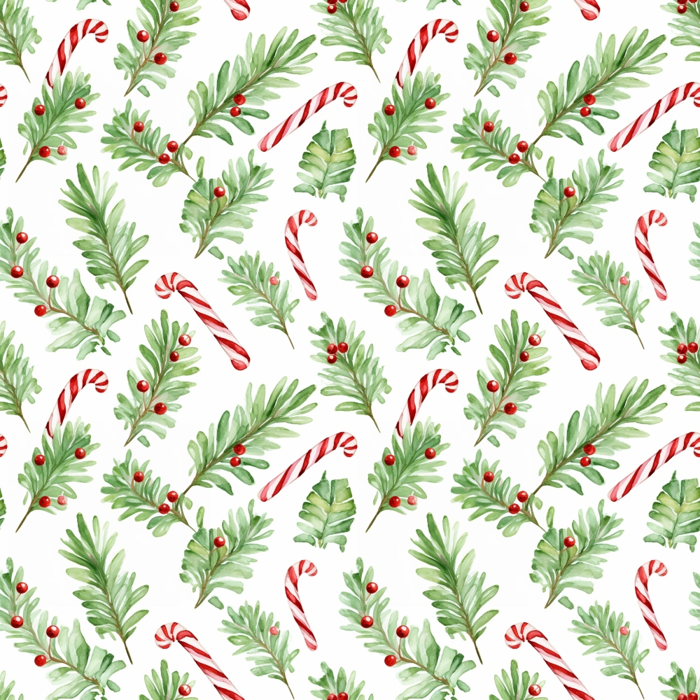 Red and Green Watercolor Christmas Pattern 6 Quilting Cotton Fabric