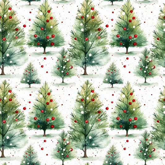 Red and Green Watercolor Christmas Pattern 8 Quilting Cotton Fabric