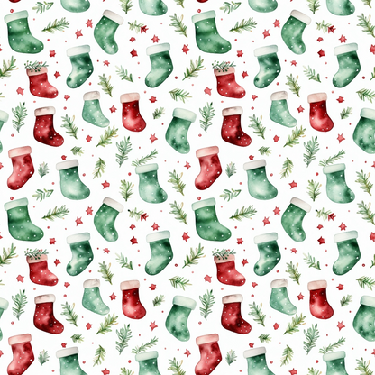 Red and Green Watercolor Christmas Pattern 9 Quilting Cotton Fabric