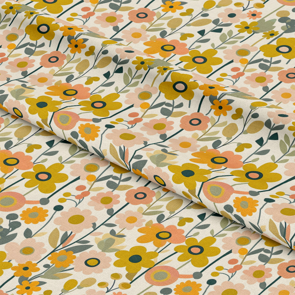 Retro Floral Daisies Pattern 10 Quilting Cotton Fabric
