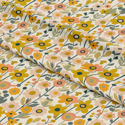 Retro Floral Daisies Pattern 10 Quilting Cotton Fabric