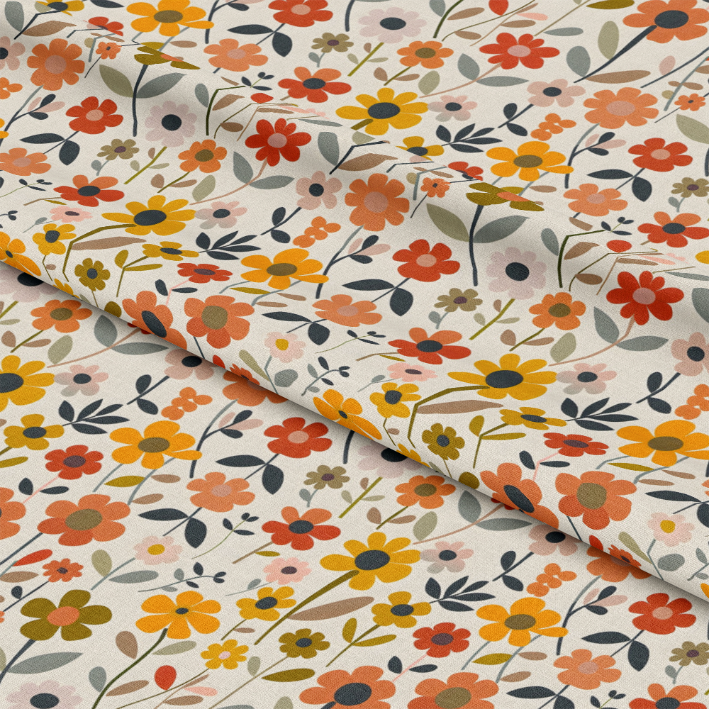 Retro Floral Daisies Pattern 13 Quilting Cotton Fabric