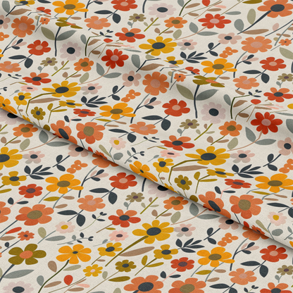 Retro Floral Daisies Pattern 13 Quilting Cotton Fabric