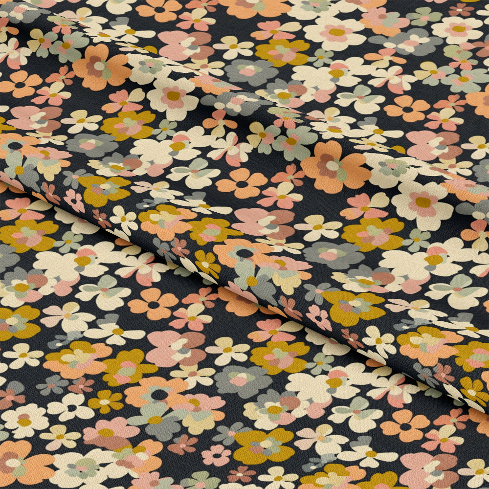 Retro Floral Daisies Pattern 16 Quilting Cotton Fabric