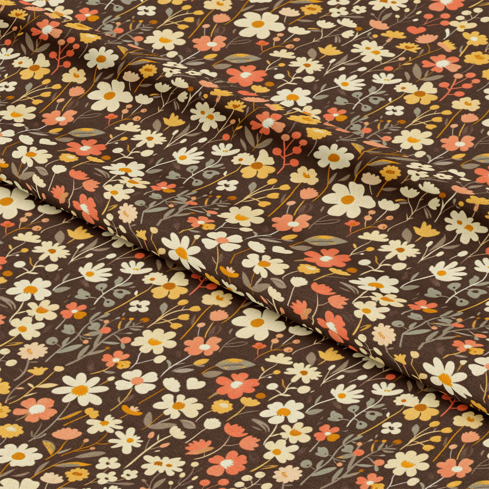 Retro Floral Daisies Pattern 1 Quilting Cotton Fabric