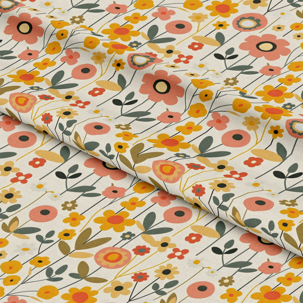 Retro Floral Daisies Pattern 2 Quilting Cotton Fabric