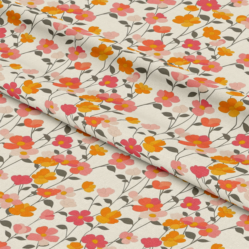 Retro Floral Daisies Pattern 4 Quilting Cotton Fabric