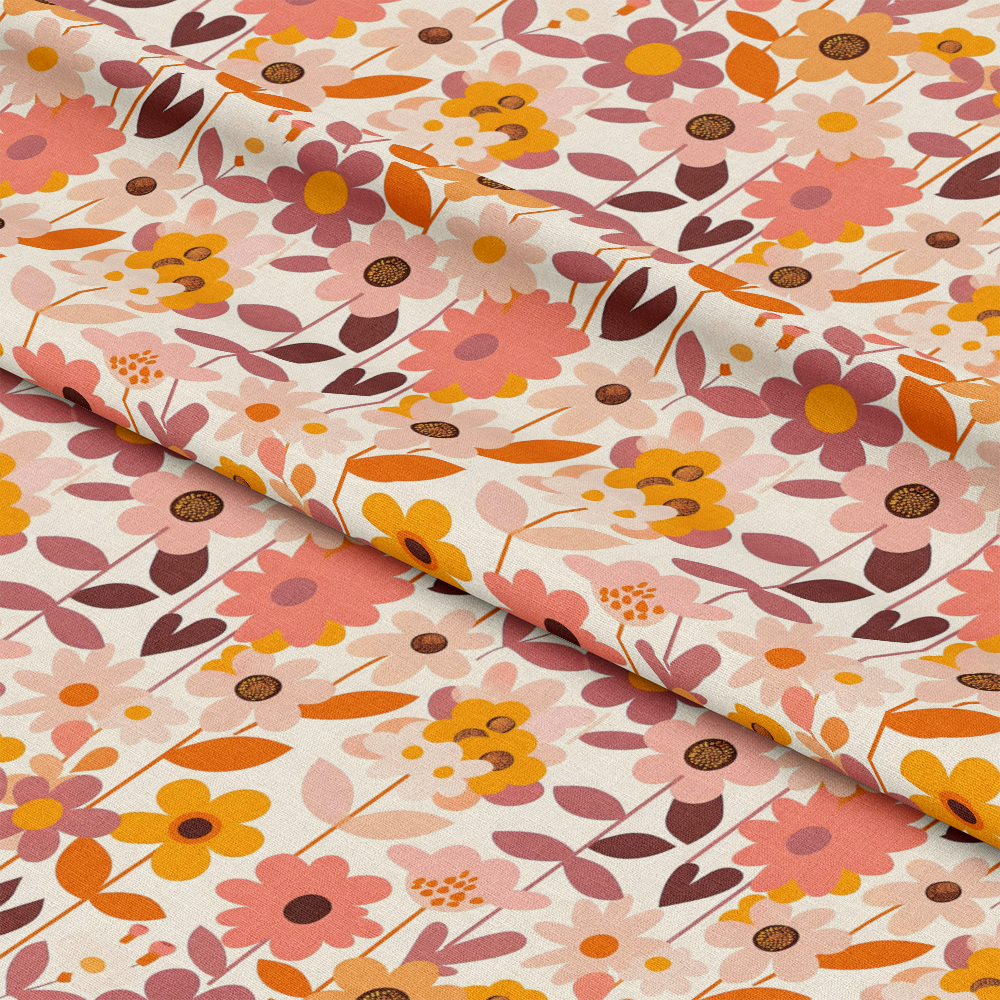 Retro Floral Daisies Pattern 6 Quilting Cotton Fabric
